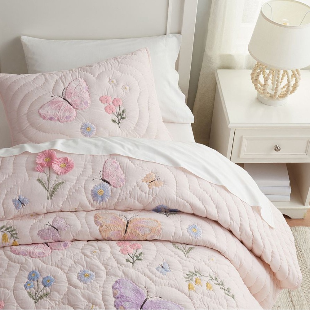 Pottery Barn Kids Pink Butterfly and Floral Quilt